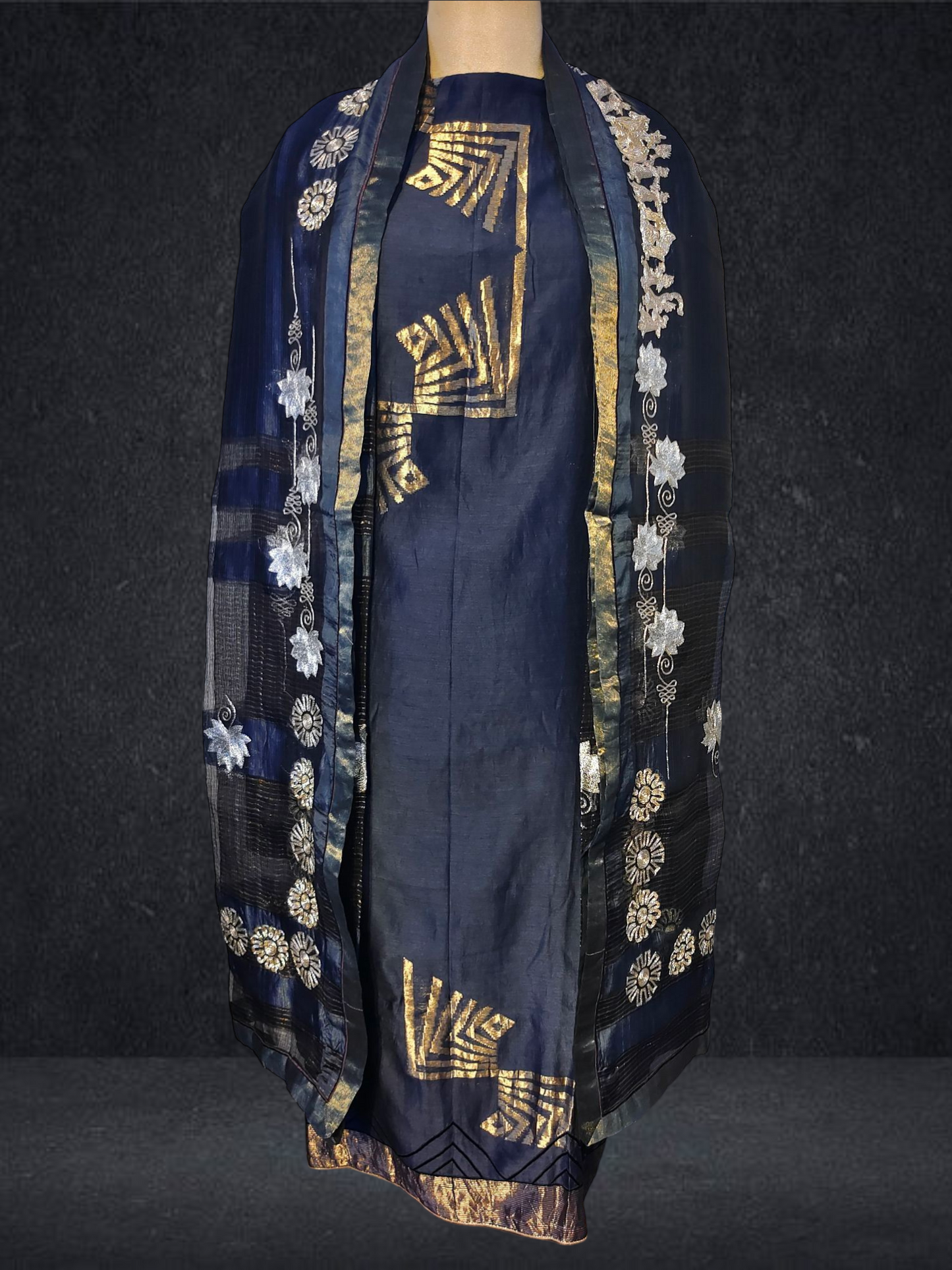 Semi Stitched Chanderi formal Suitset