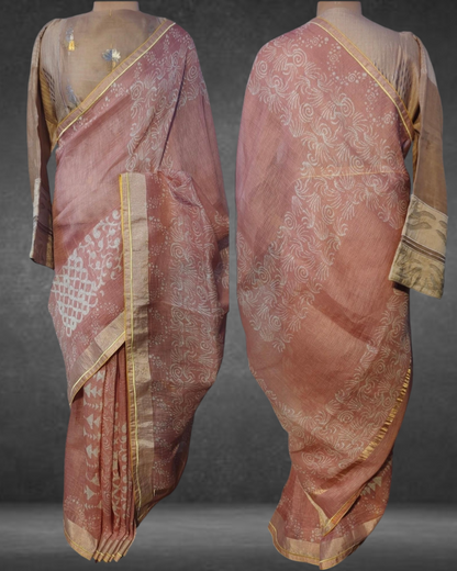 Block Printed Pure Silk linen kota Saree VISHAL KAPUR STUDIO