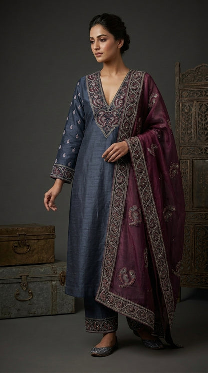 Customised Chanderi Embroidered set