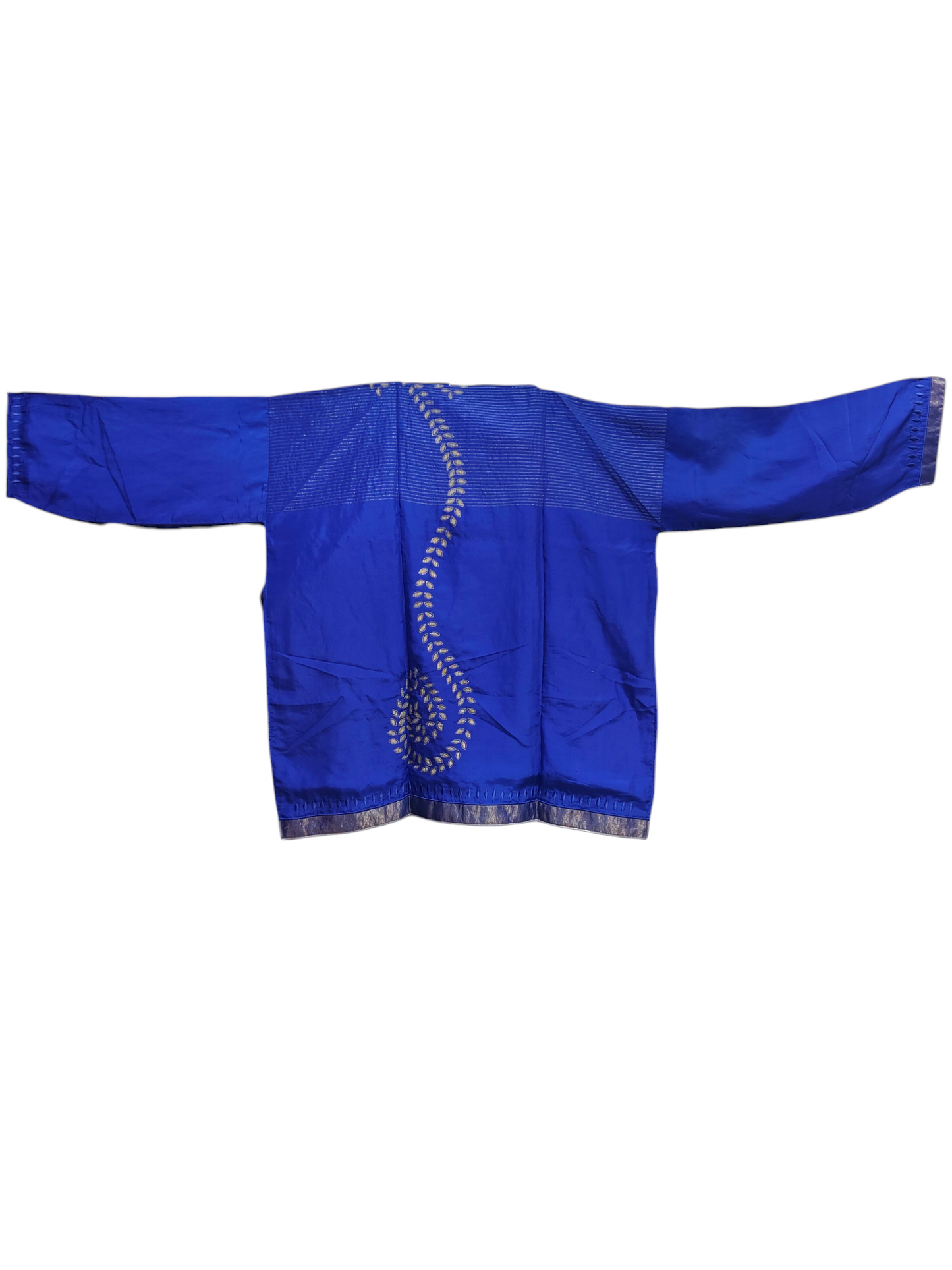 Blue tunic with intricate design on a white background