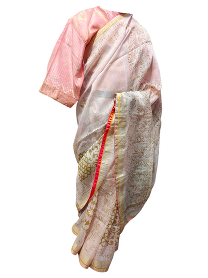 Formal Silk Linen Kota Block Printed Saree