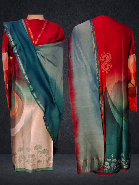 Semi Stitched Chanderi Casual Suitset