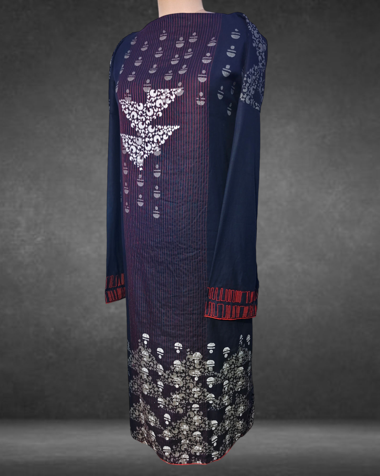 Semistitched Cotton Block Printed Kurta