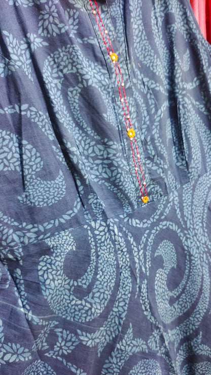 Stitched Cotton Indigo blockprinted sleeveless Frock