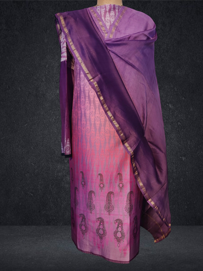 Semi Stitched Chanderi Casual Suitset