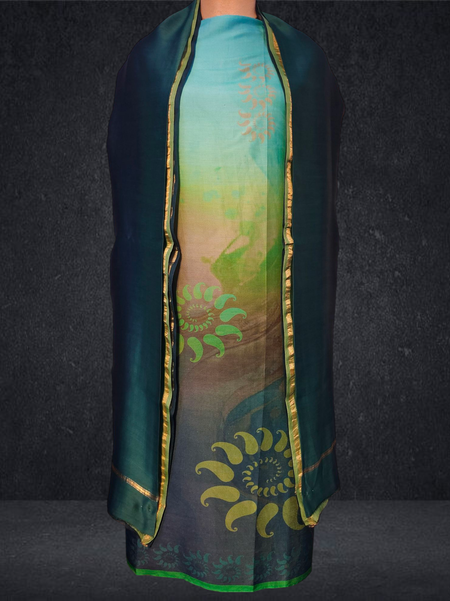 Semi Stitched Chanderi Casual Suitset