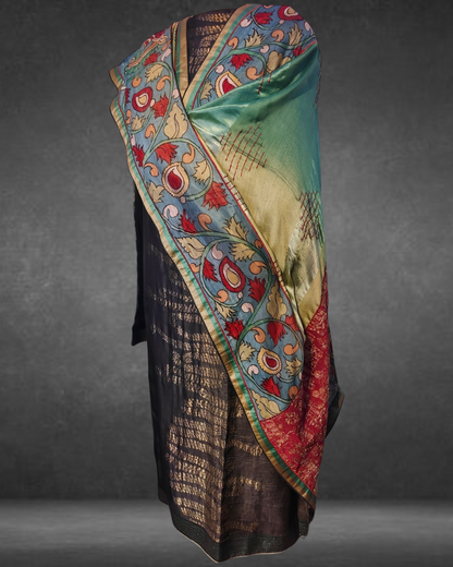 Semistitched Kurta Zari Woven With Kalamkari Dupatta Formal Suitset VISHAL KAPUR STUDIO