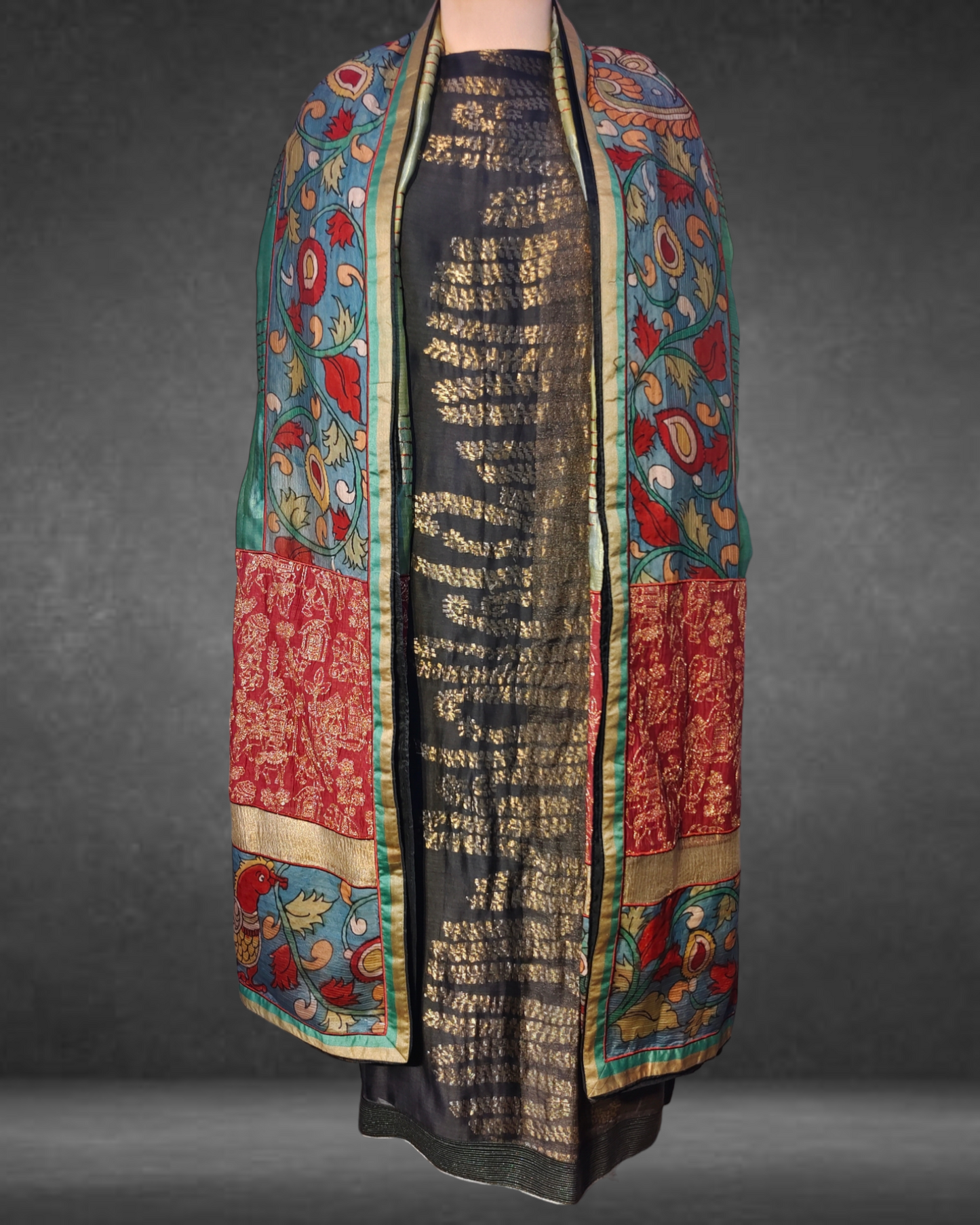 Semistitched Kurta Zari Woven With Kalamkari Dupatta Formal Suitset VISHAL KAPUR STUDIO