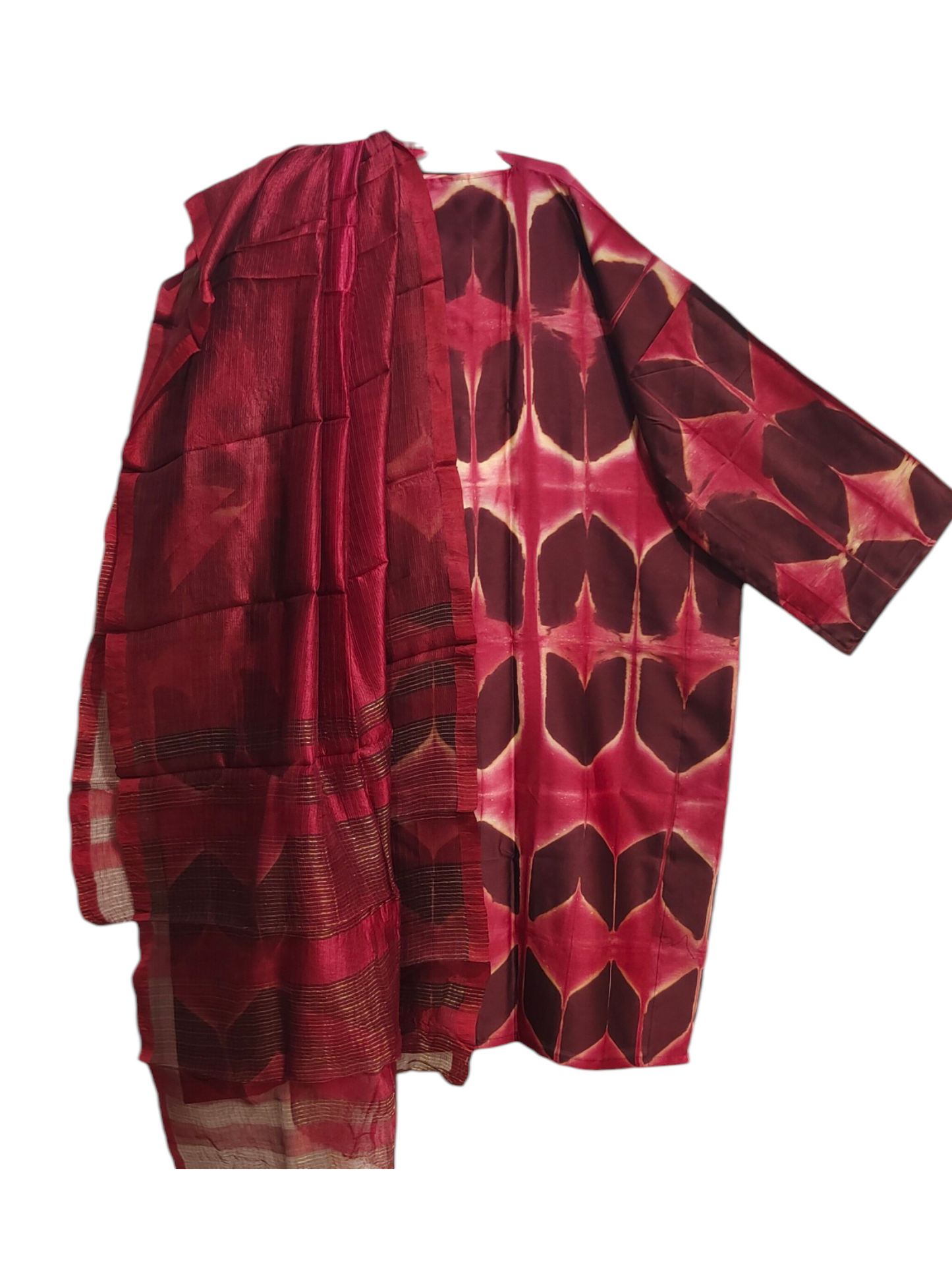 Red patterned kurta on a white background