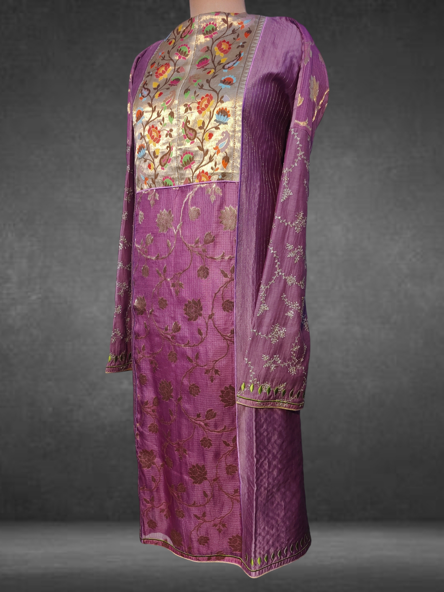 Semi Stitched Formal Chanderi kurta