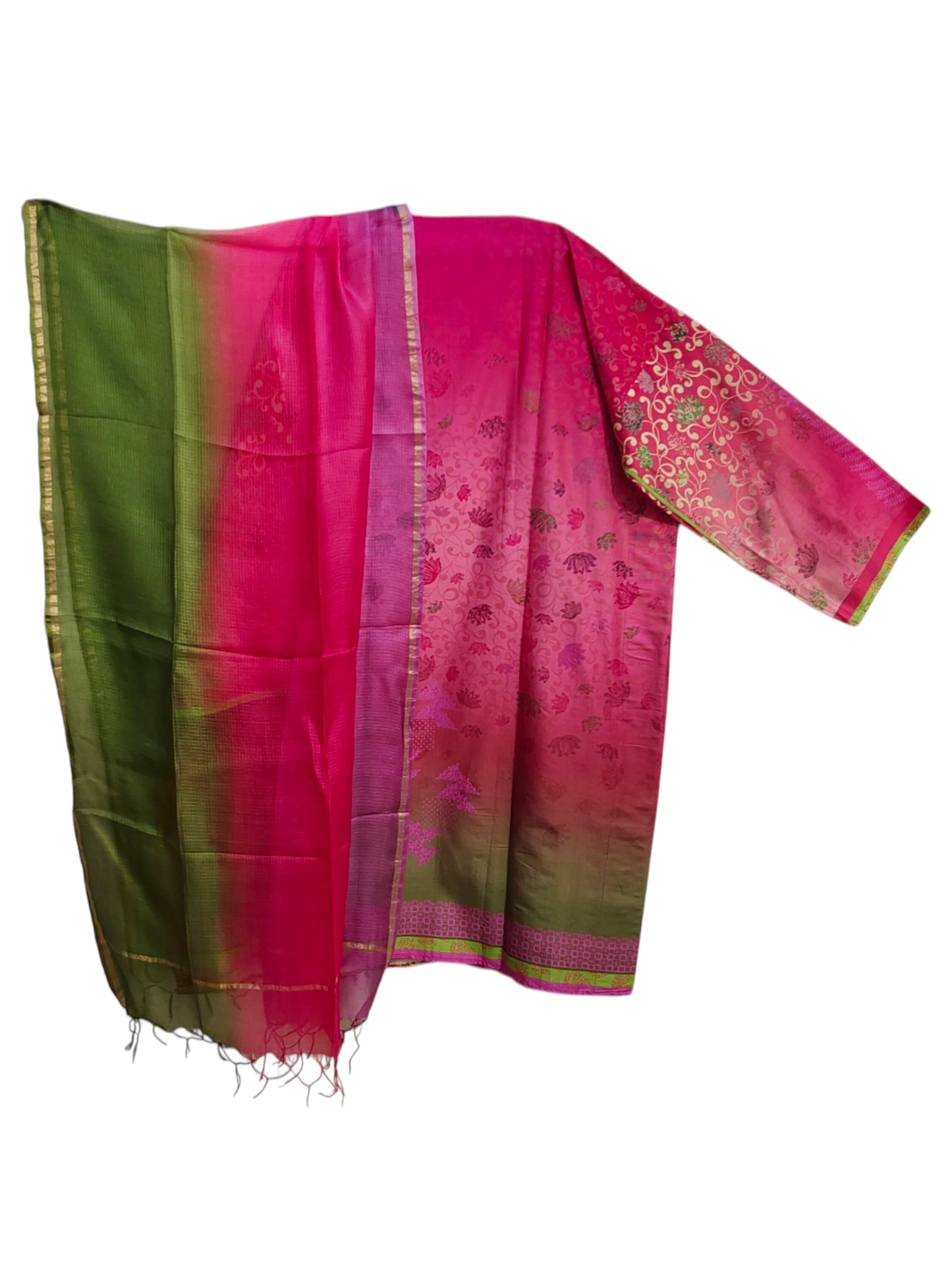 Semi Stitched Chanderi Casual Suitset