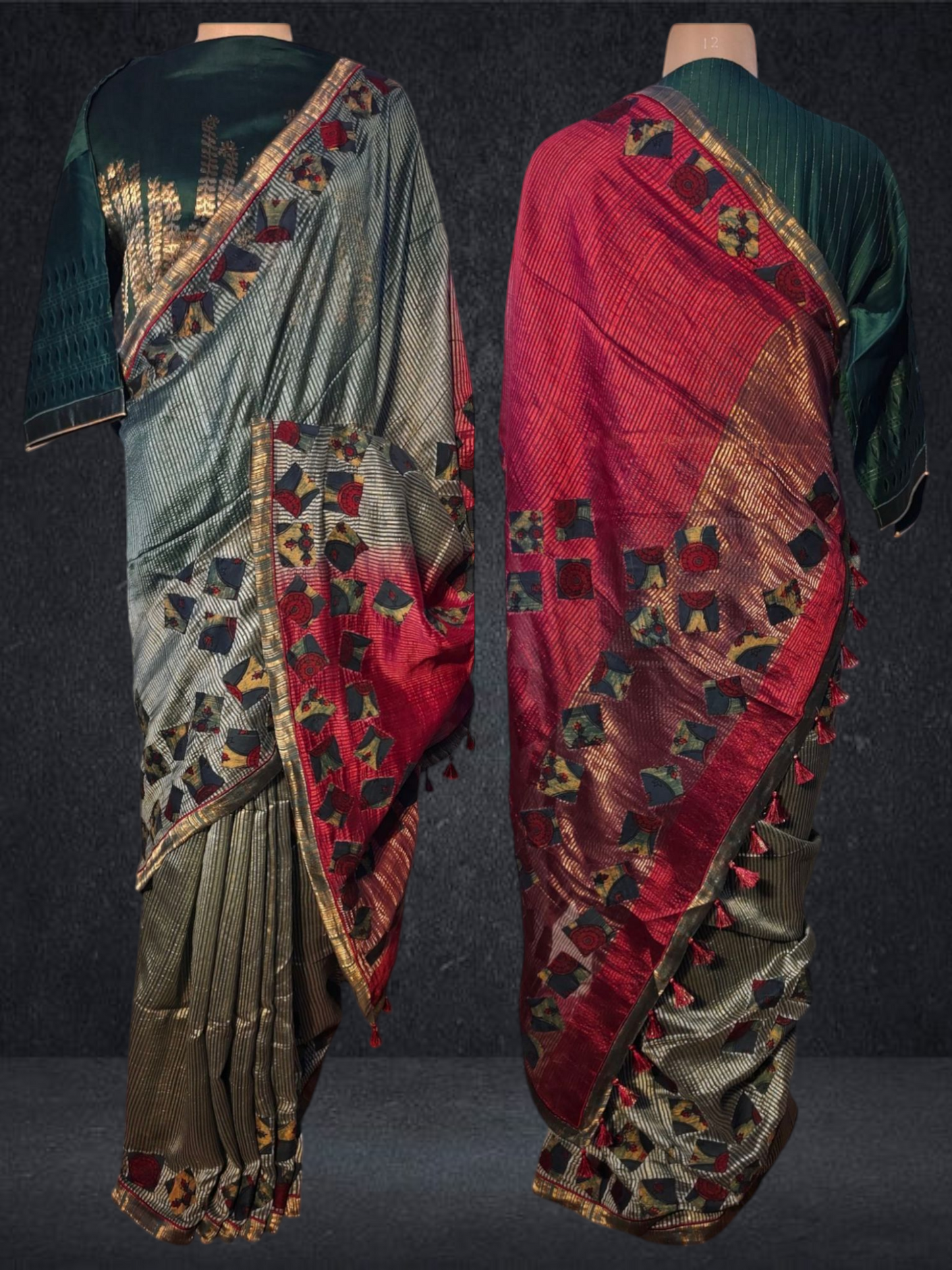 Formal Silk Ajrakh applique Saree VISHAL KAPUR STUDIO