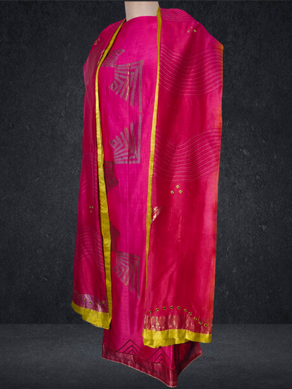 Semi Stitched Formal chanderi Suitset