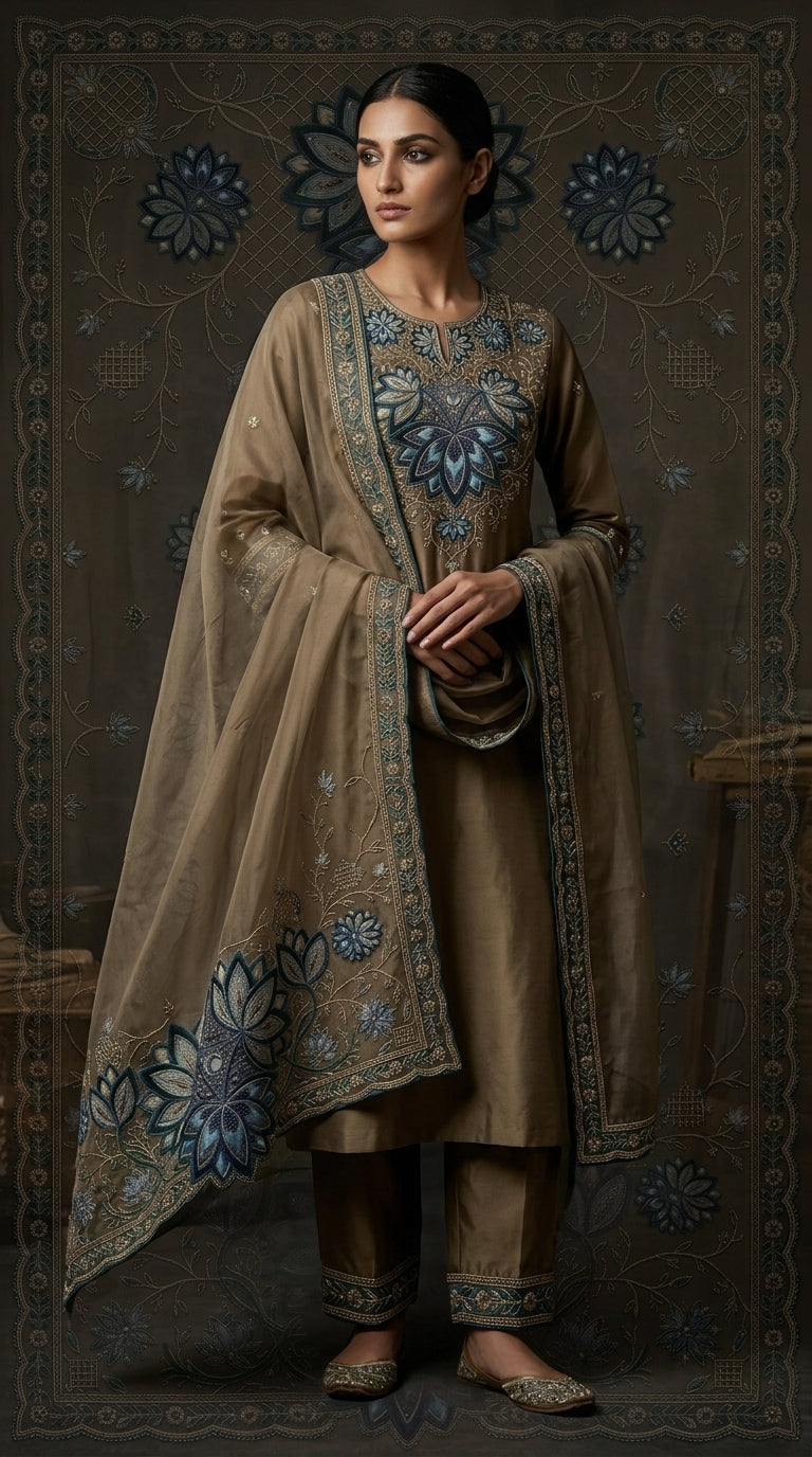 Customised Chanderi Embroidered set
