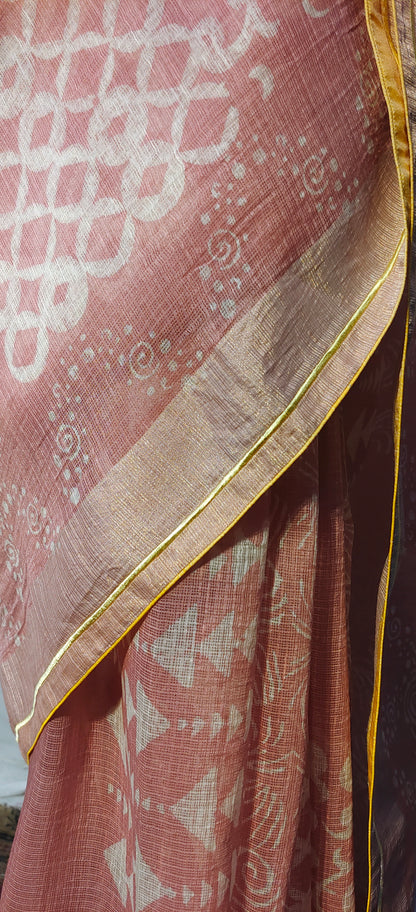 Block Printed Pure Silk linen kota Saree VISHAL KAPUR STUDIO