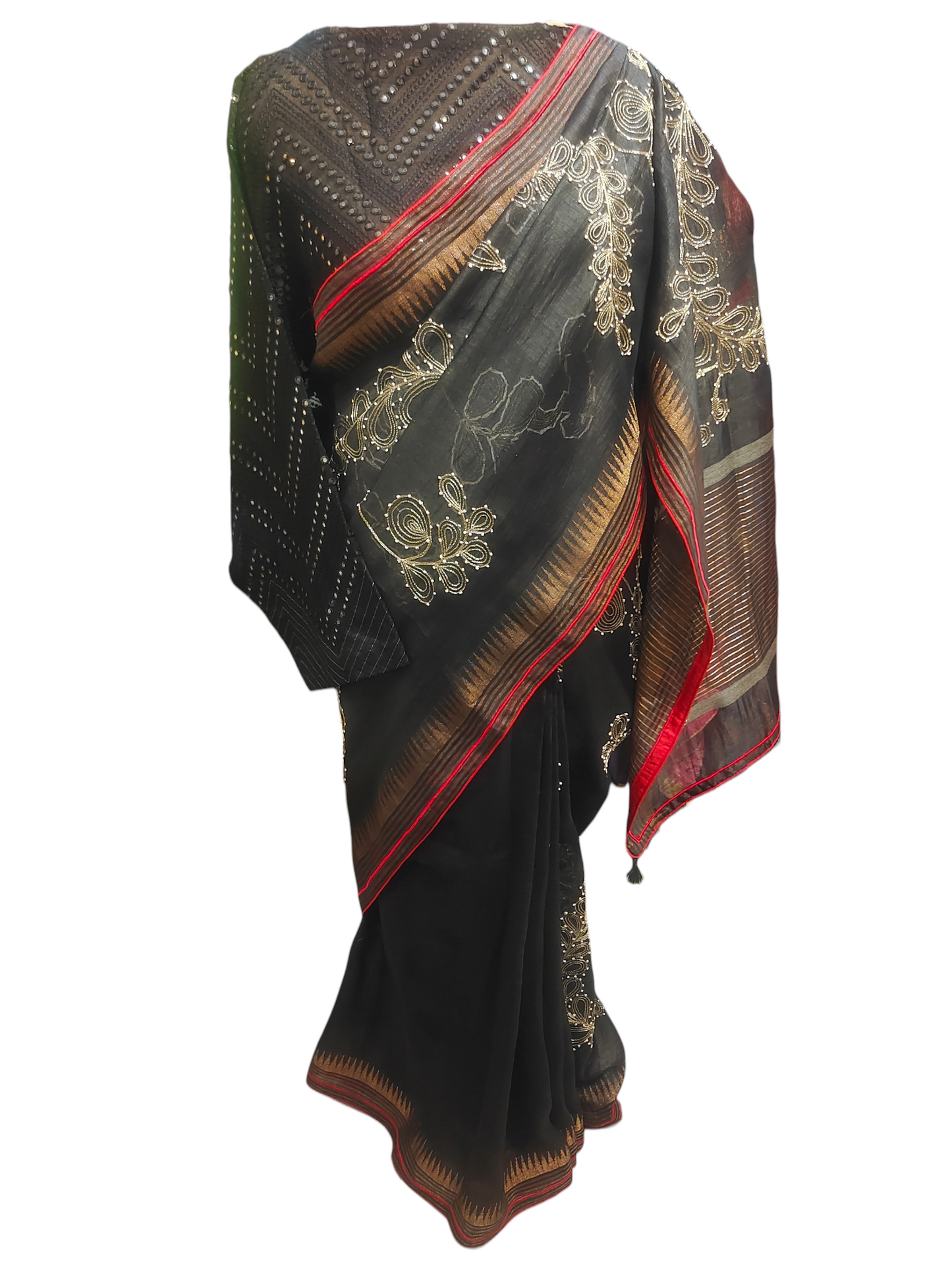 Formal silk linen embroidered Saree