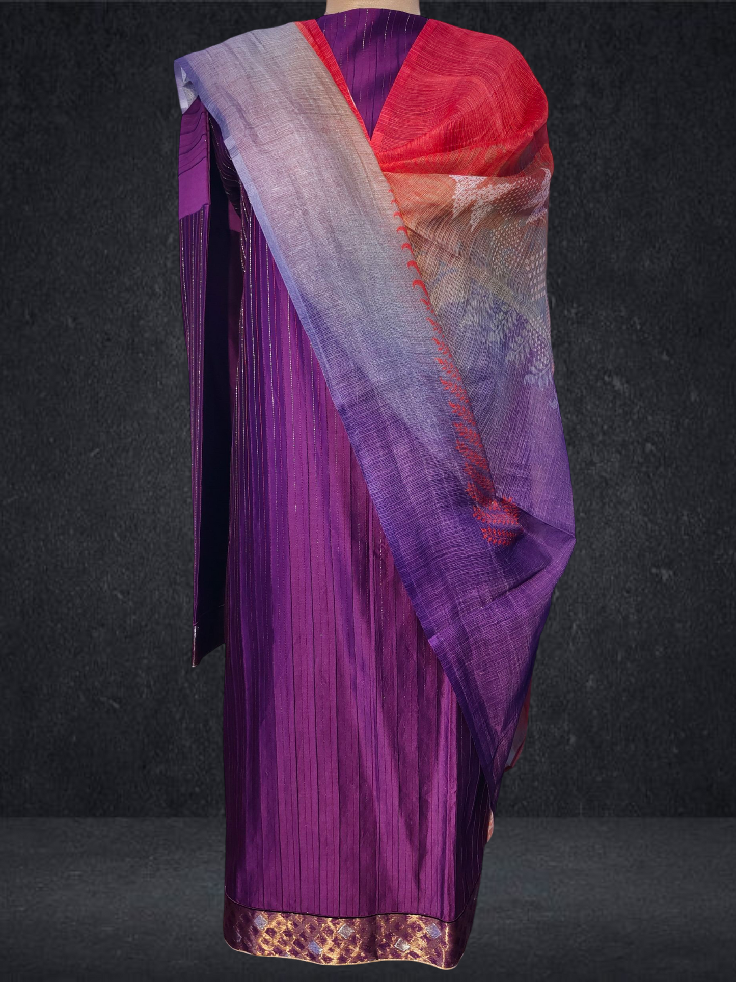 Semi Stitched chanderi Casual Suitset