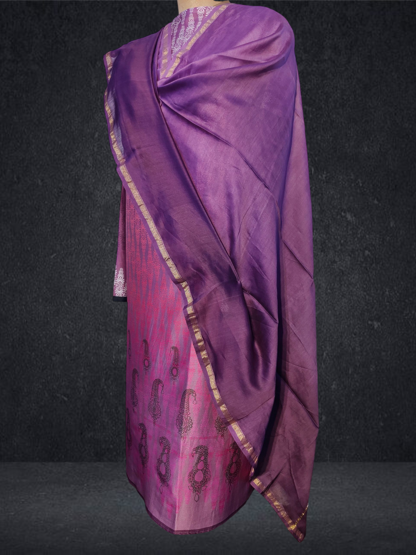 Semi Stitched Chanderi Casual Suitset