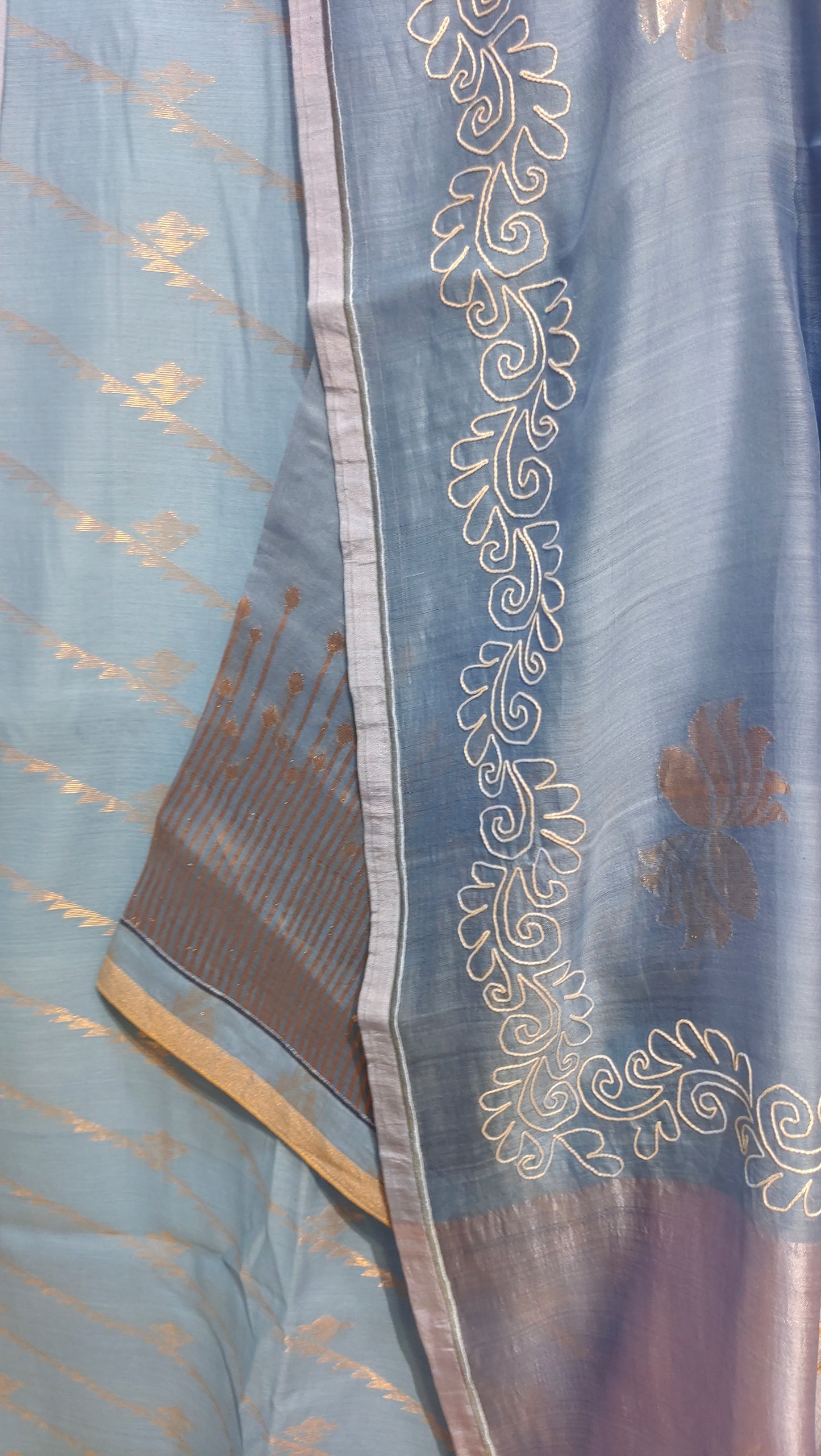 Semi Stitched Chanderi Formal Suitset