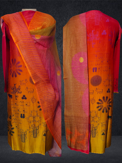 Semi Stitched Chanderi Casual Suitset