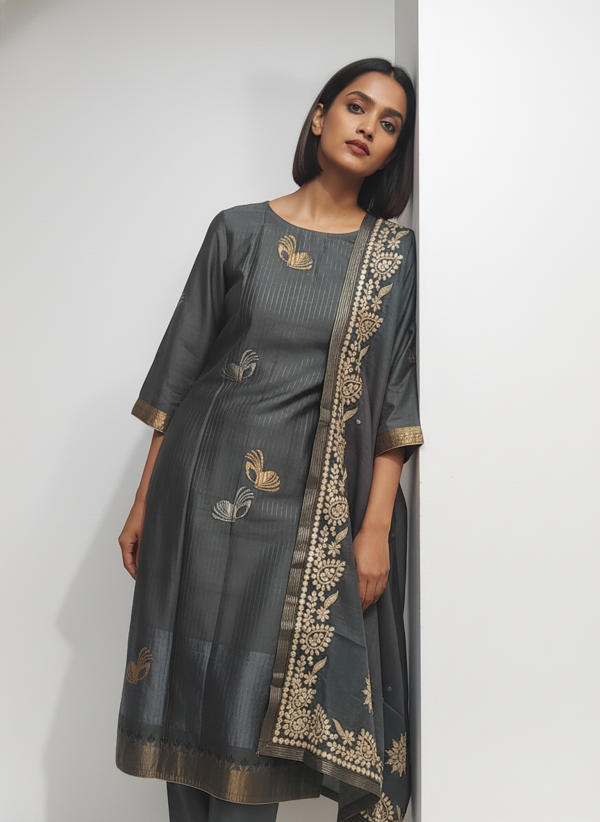 Semi Stitched Formal Chanderi Suitset