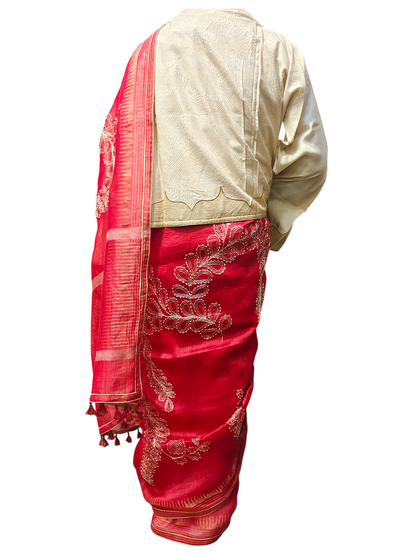 Formal silk linen embroidered Saree