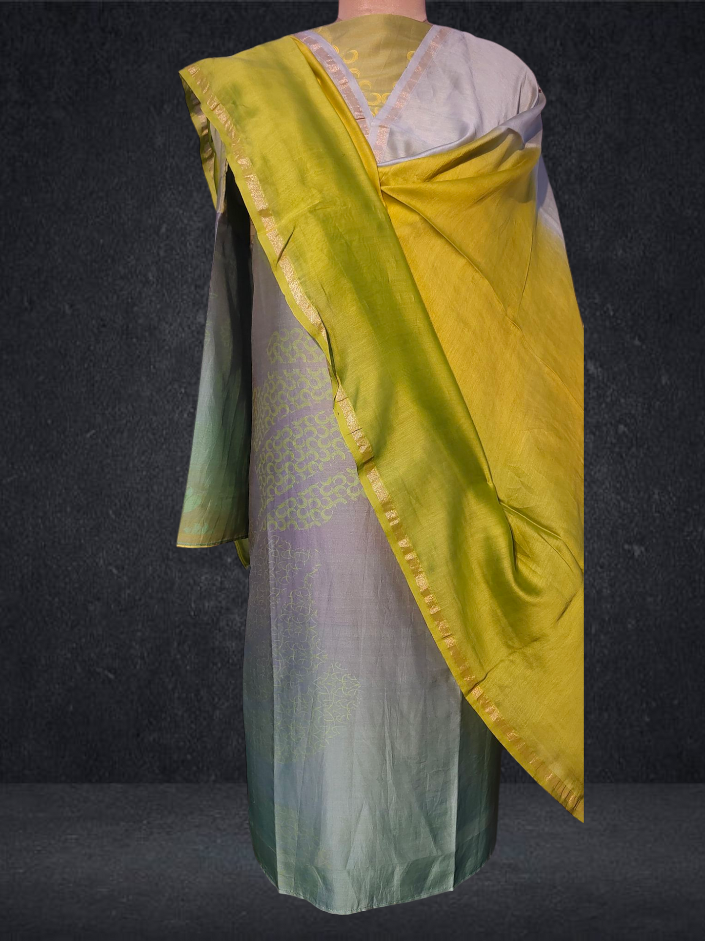 Semi Stitched Chanderi Casual Suitset