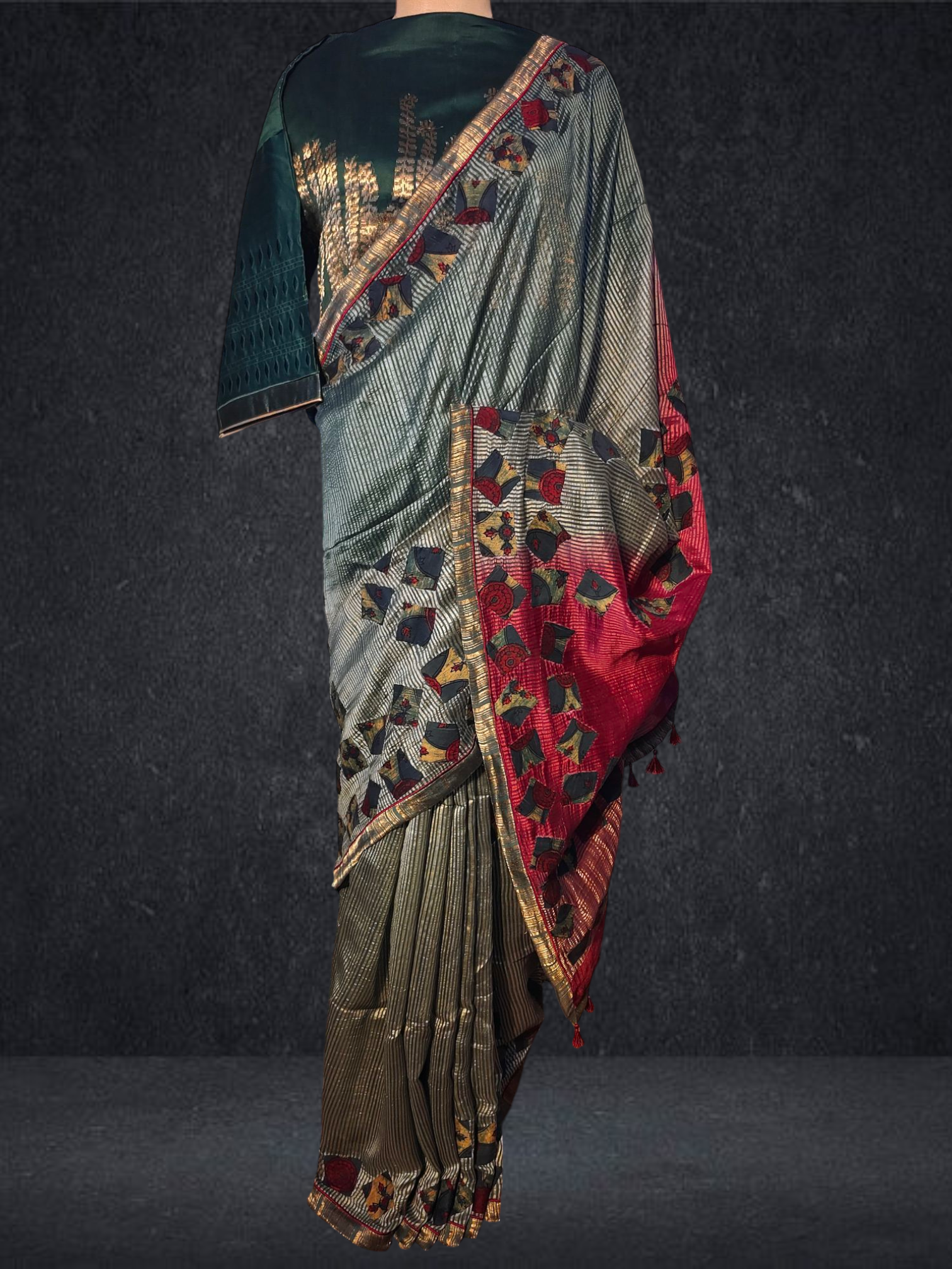 Formal Silk Ajrakh applique Saree VISHAL KAPUR STUDIO