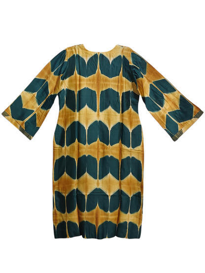 Yellow kurta with green pattern on a white background