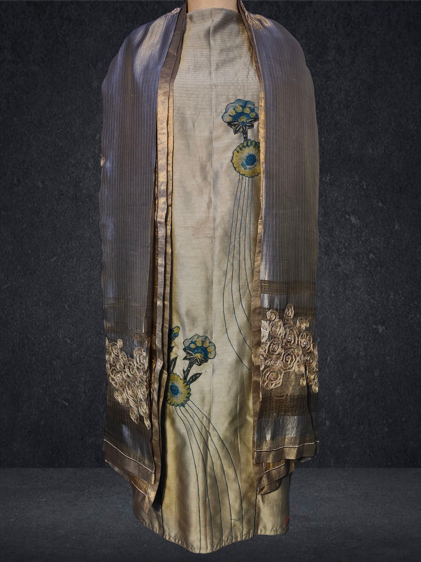 Semi Stitched Formal chanderi Suitset