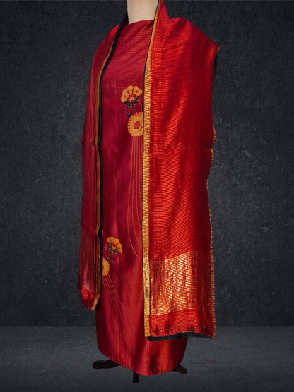 Semi Stitched Chanderi Formal Suitset