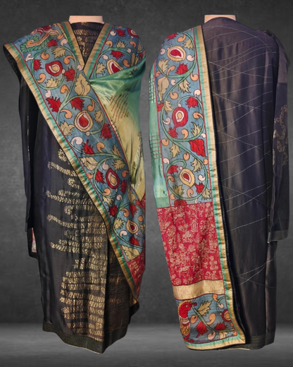 Semistitched Kurta Zari Woven With Kalamkari Dupatta Formal Suitset VISHAL KAPUR STUDIO