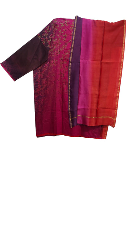 Semi Stitched Cotton Satin Casual Suitset