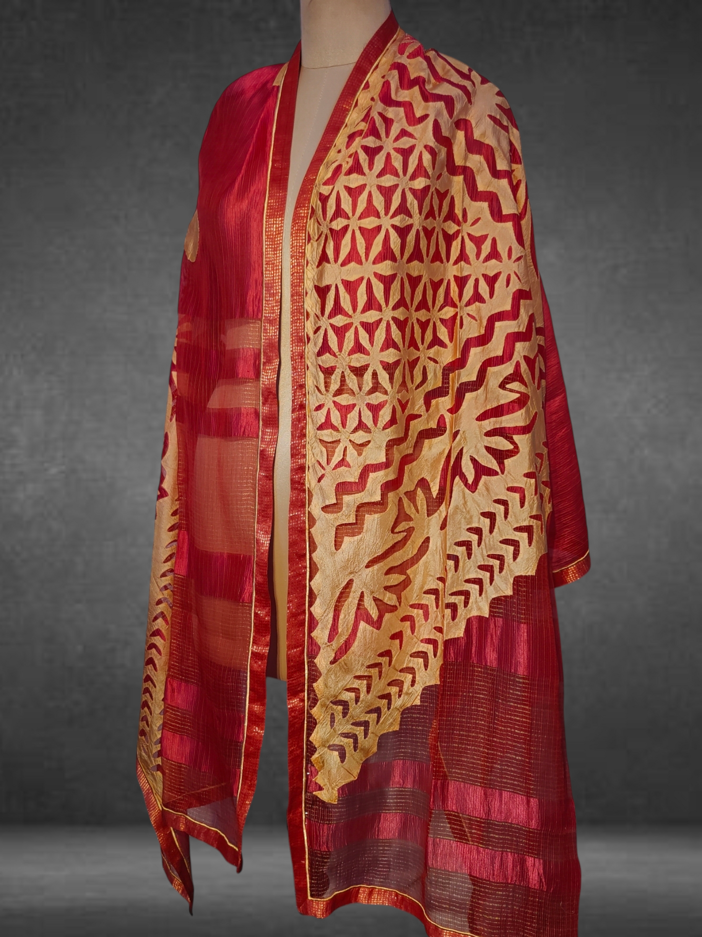 Chanderi Zari Woven Katab Applique Dupatta