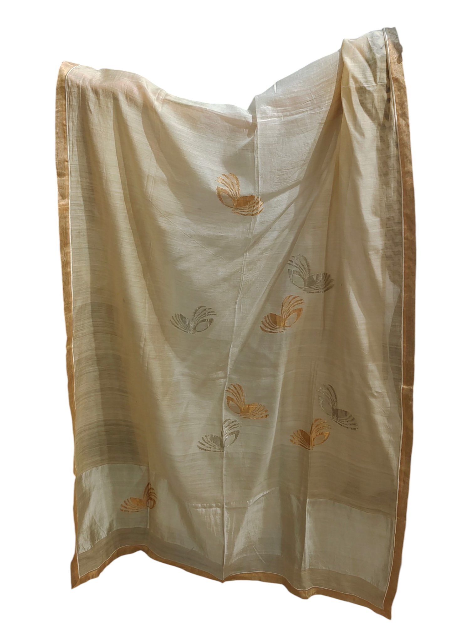 Beige dupatta with embroidered patterns on a white background