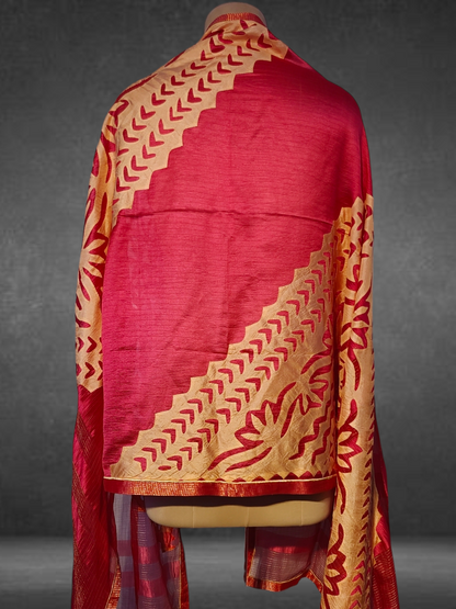 Chanderi Zari Woven Katab Applique Dupatta