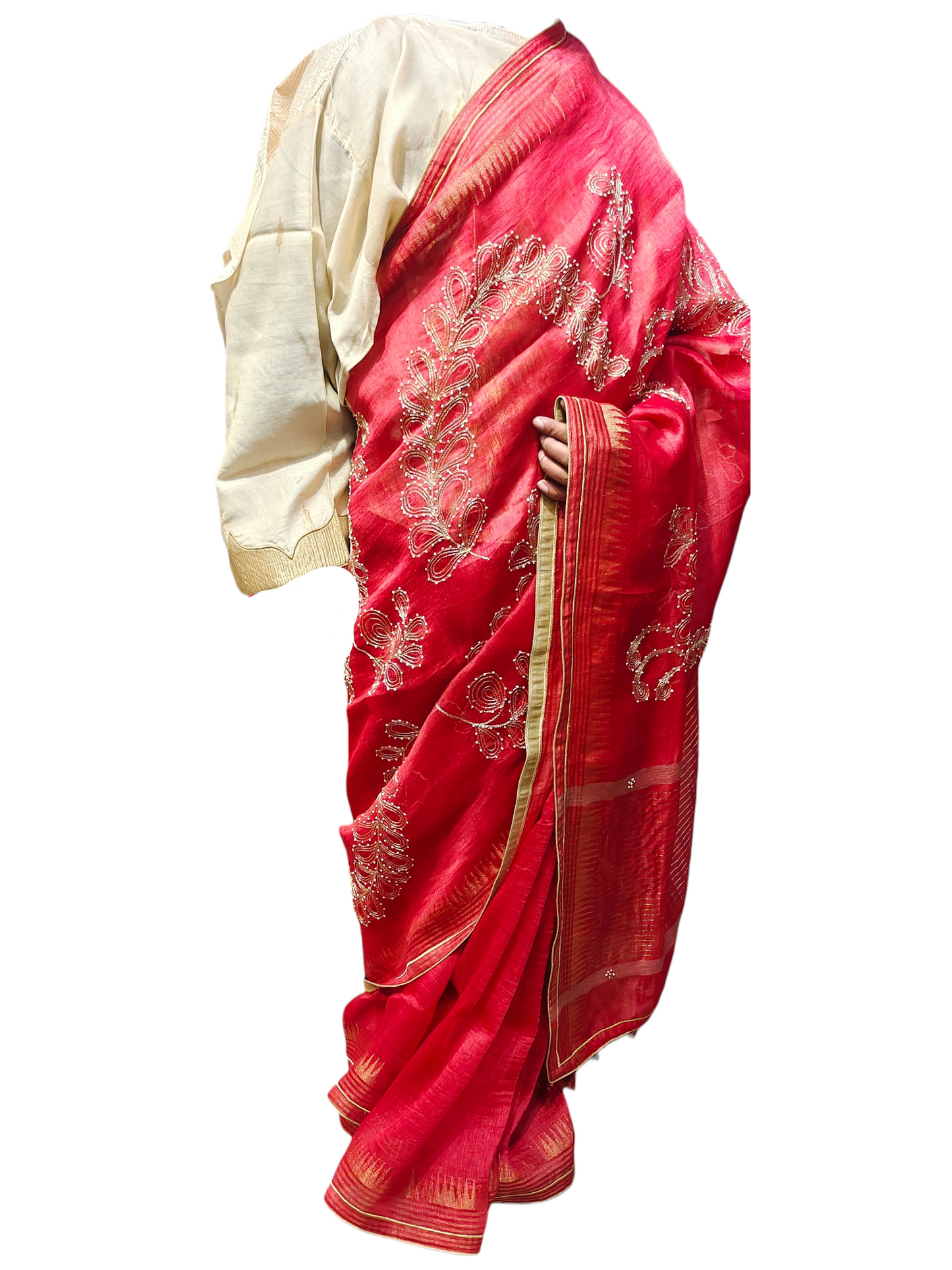 Formal silk linen embroidered Saree
