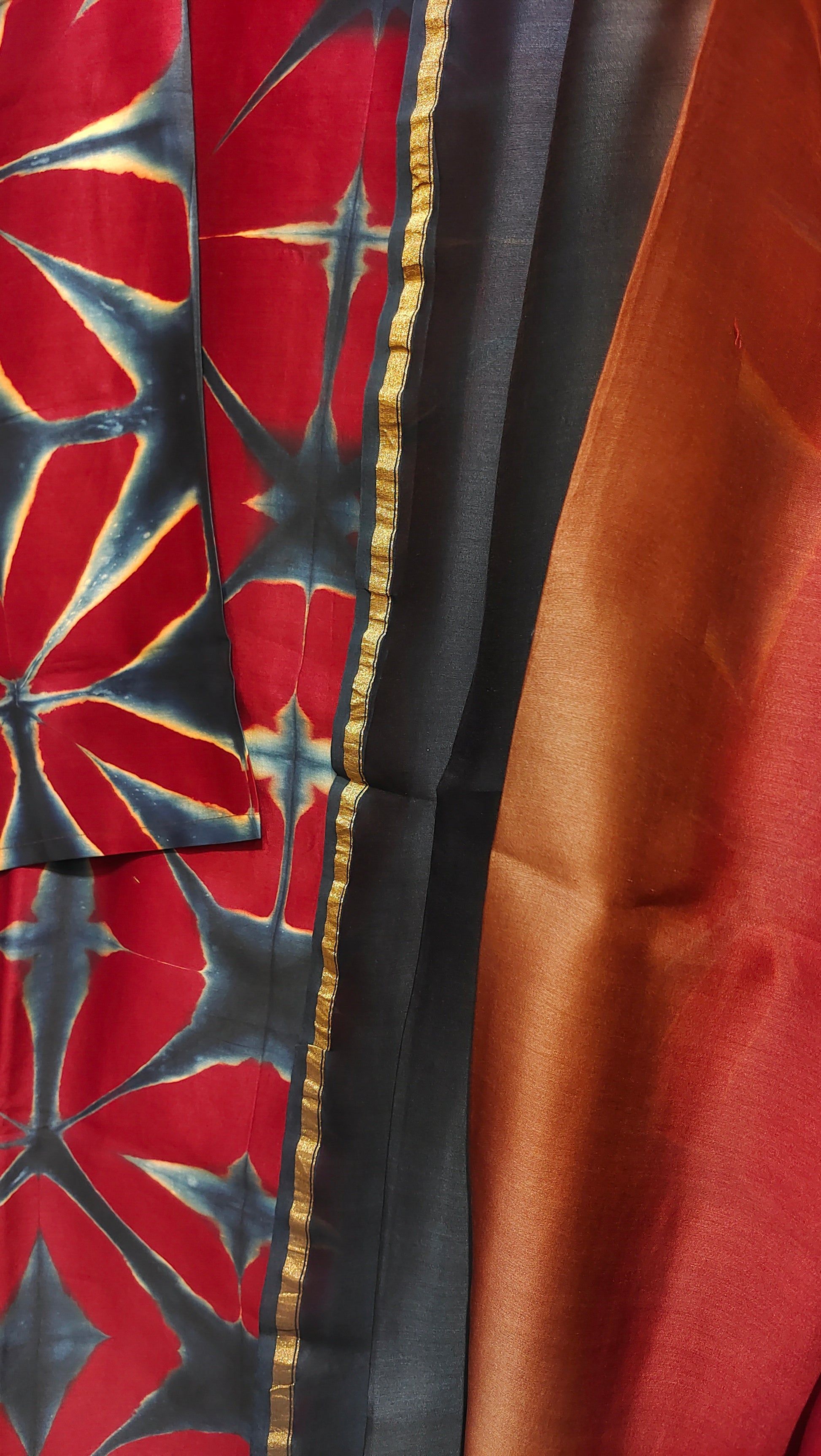Close-up of a fabric with red and blue fabric 