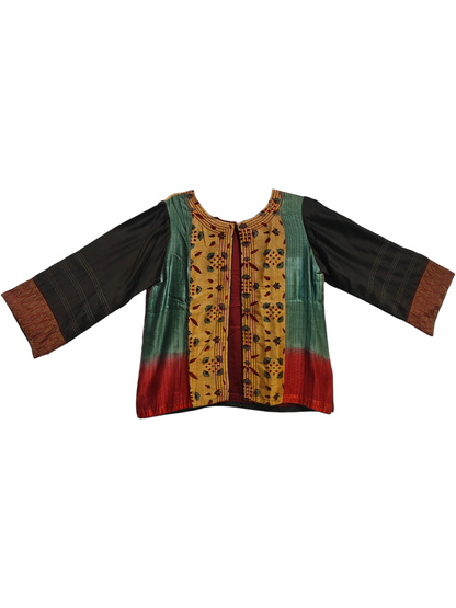 Traditional patterned jacket with long sleeves on a white background