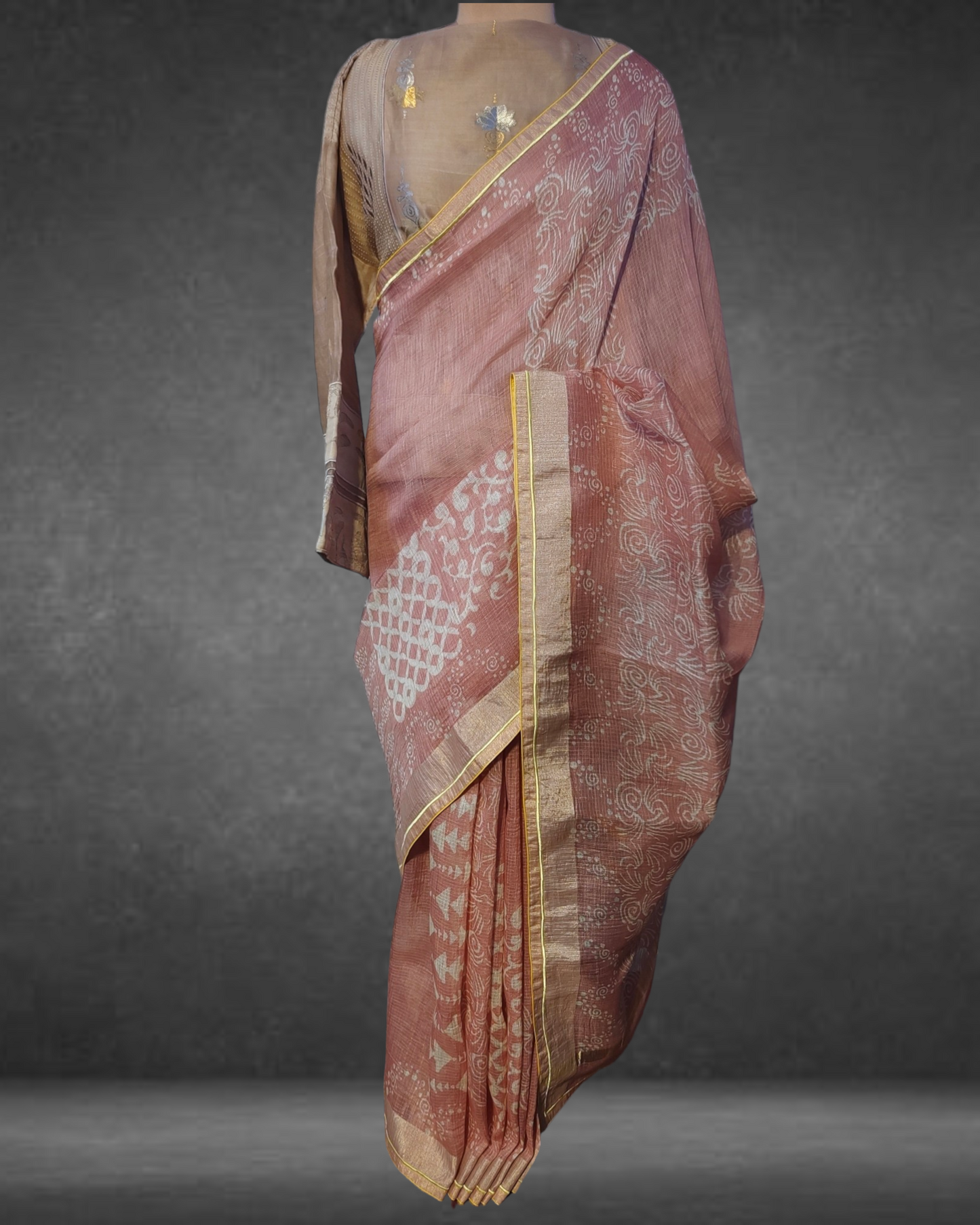 Block Printed Pure Silk linen kota Saree VISHAL KAPUR STUDIO