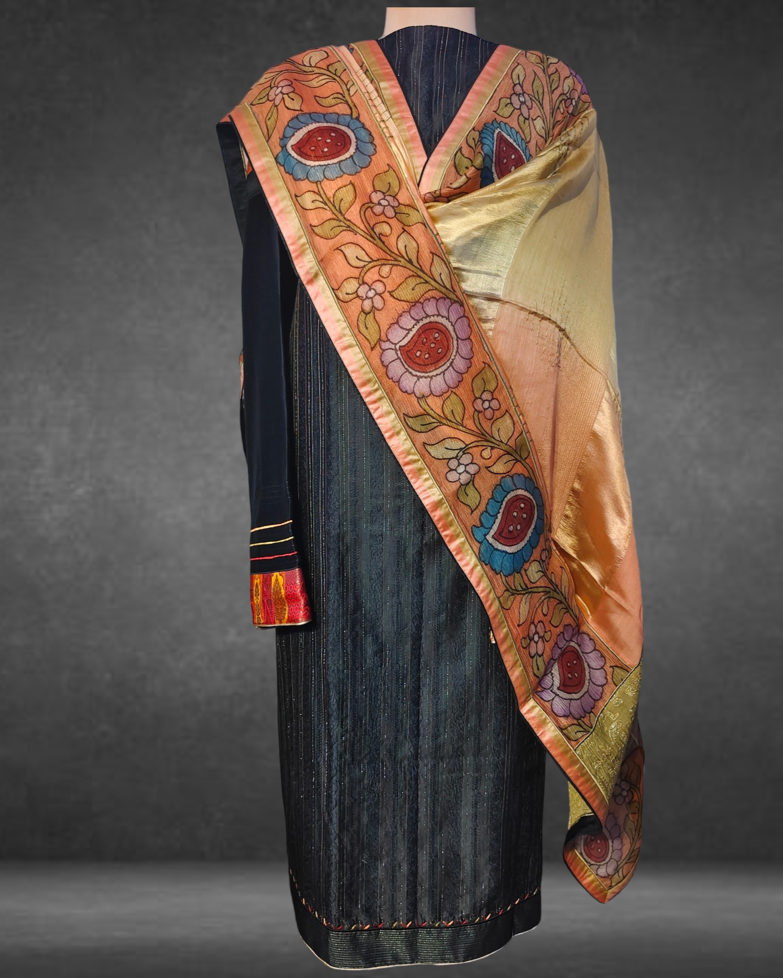 Semistitched Kurta Multicolour Brocade With Kalamkari Dupatta Formal Suitset VISHAL KAPUR STUDIO