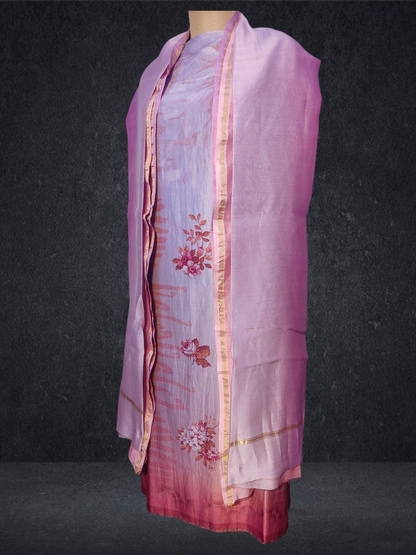 Semi Stitched Chanderi Casual Suitset
