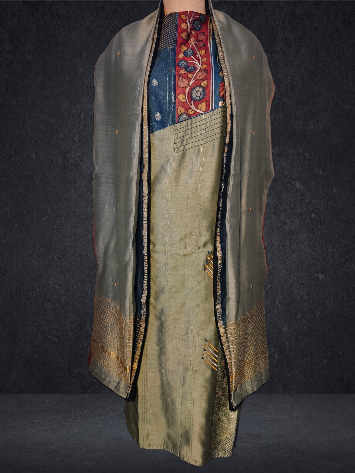 Semi Stitched Formal chanderi Suitset