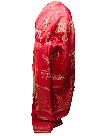 Formal silk linen embroidered Saree