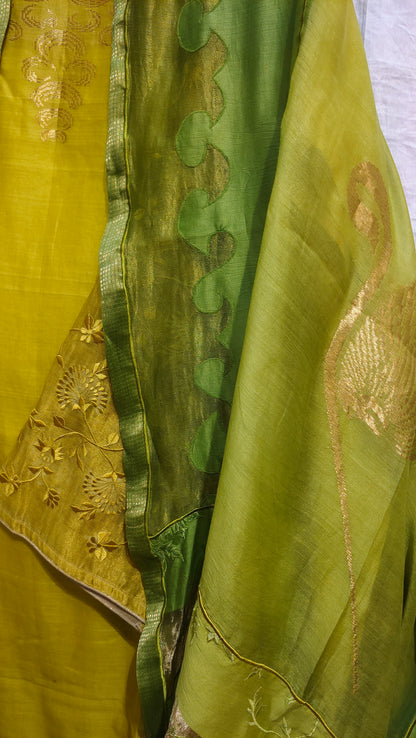 Semi Stitched Chanderi Formal Suitset