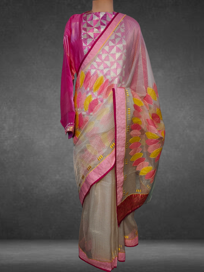 Chanderi Formal Patti Applique Saree