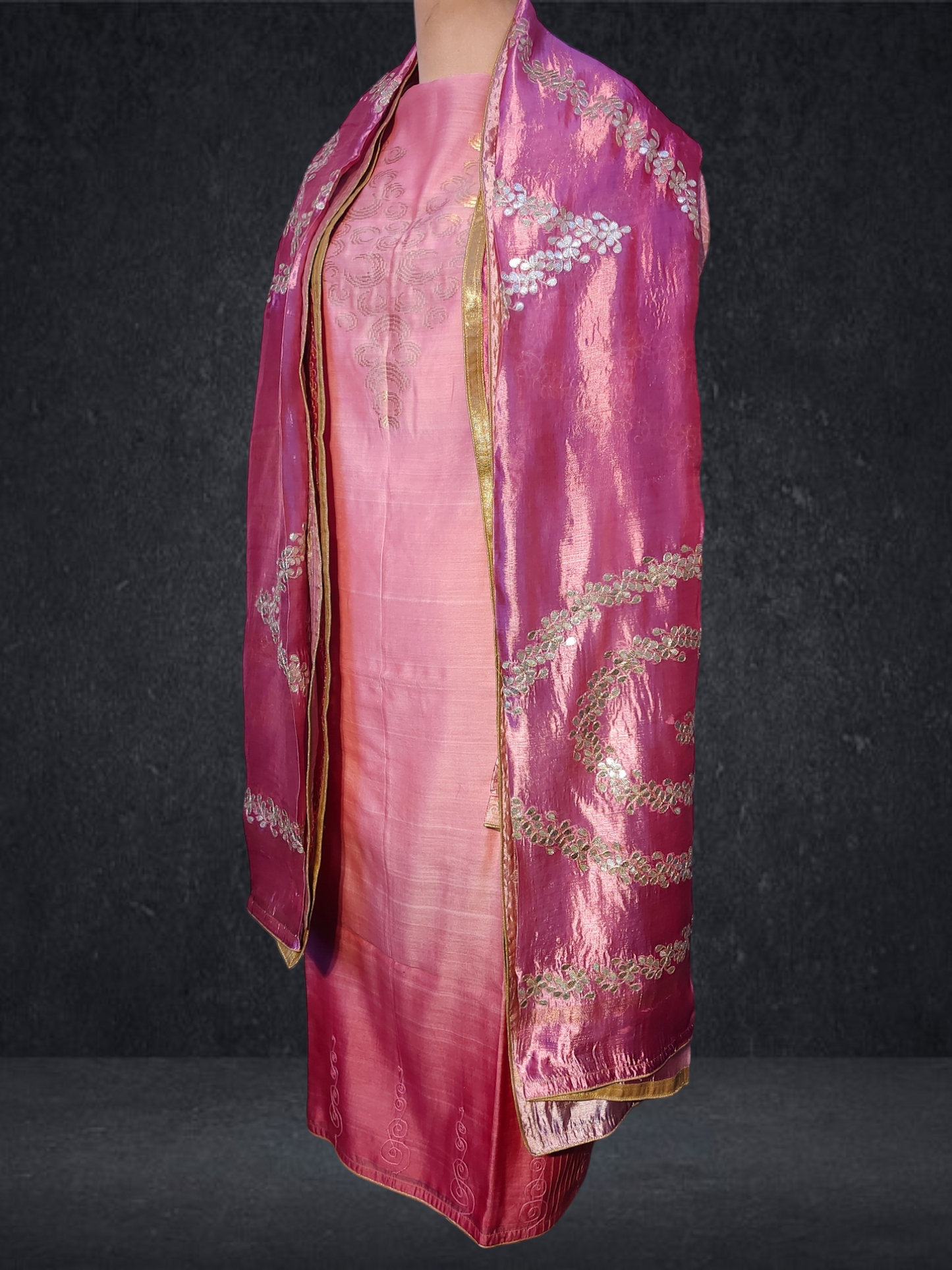 Semi Stitched Chanderi Formal Suitset