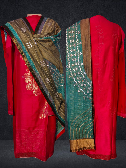 Semi Stitched Formal chanderi Suitset