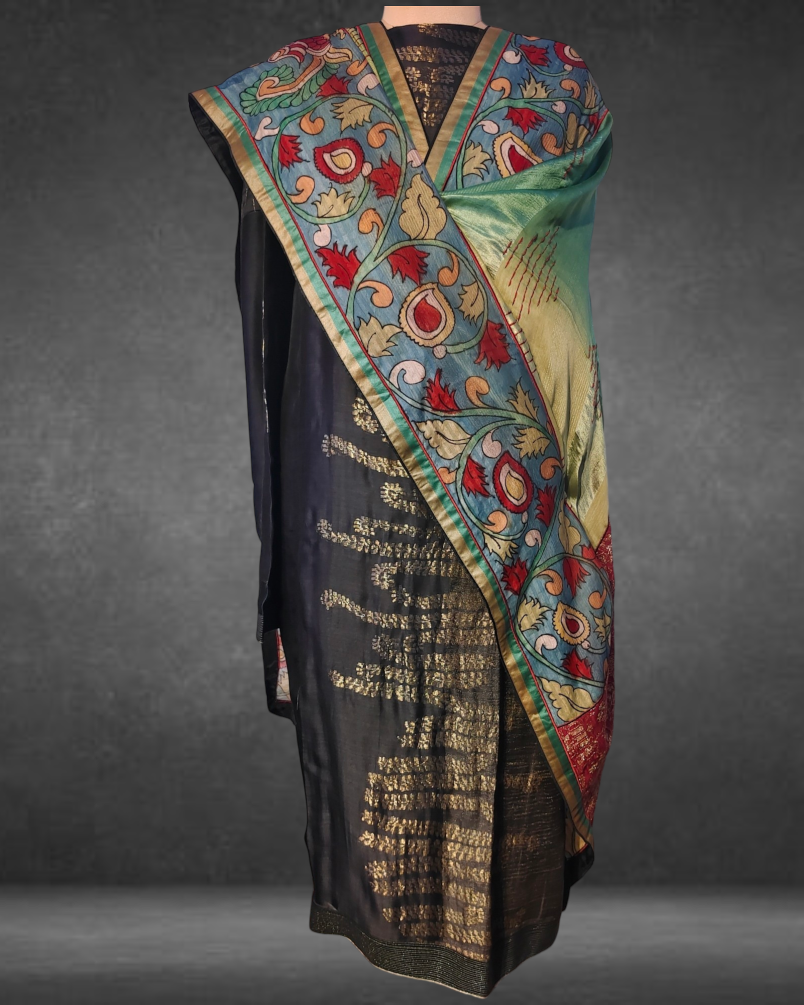 Semistitched Kurta Zari Woven With Kalamkari Dupatta Formal Suitset VISHAL KAPUR STUDIO