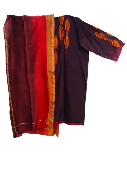 Semi Stitched Chanderi Casual Suitset